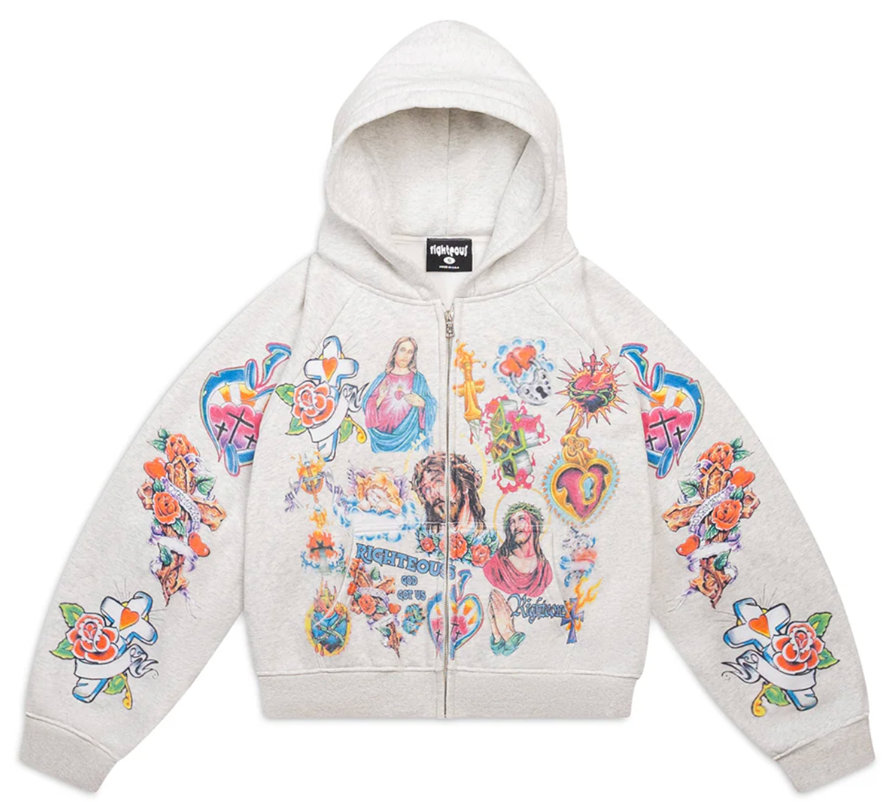 "Risen King" Cropped Zip Up (Grey)